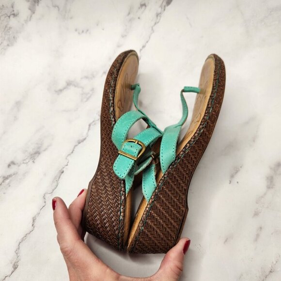 Born Concepts Leather Sandals Toe-Post Wedges Teal Strappy Women's 6 - Picture 6 of 9